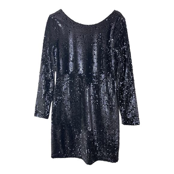 LOFT Ann Taylor Sequin Dress Midnight Blue Black Size 6P Petite Long Sleeve NEW - Picture 3 of 6
